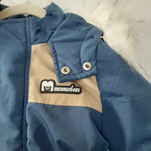 MurmurBear Baby Bunting Thermal Snowsuit Diaper Zip Blue Faux Fur Toddler 2T - Picture 5 of 15